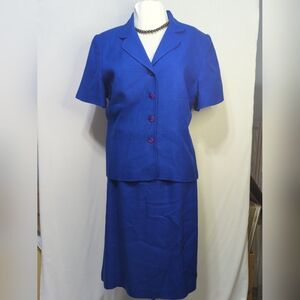 Cross Country Vtg Ladies Royal Blue 2 Piece Skirt Suit Size 12 Shoulder Pads 454